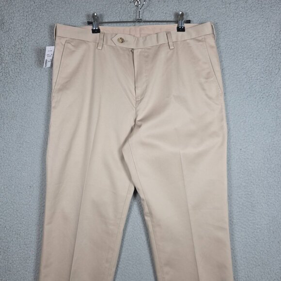 Jos A Bank Pants Mens Size 34x32 Tan 100% Cotton Wrinkle Resistant Straight Fit - Picture 2 of 11